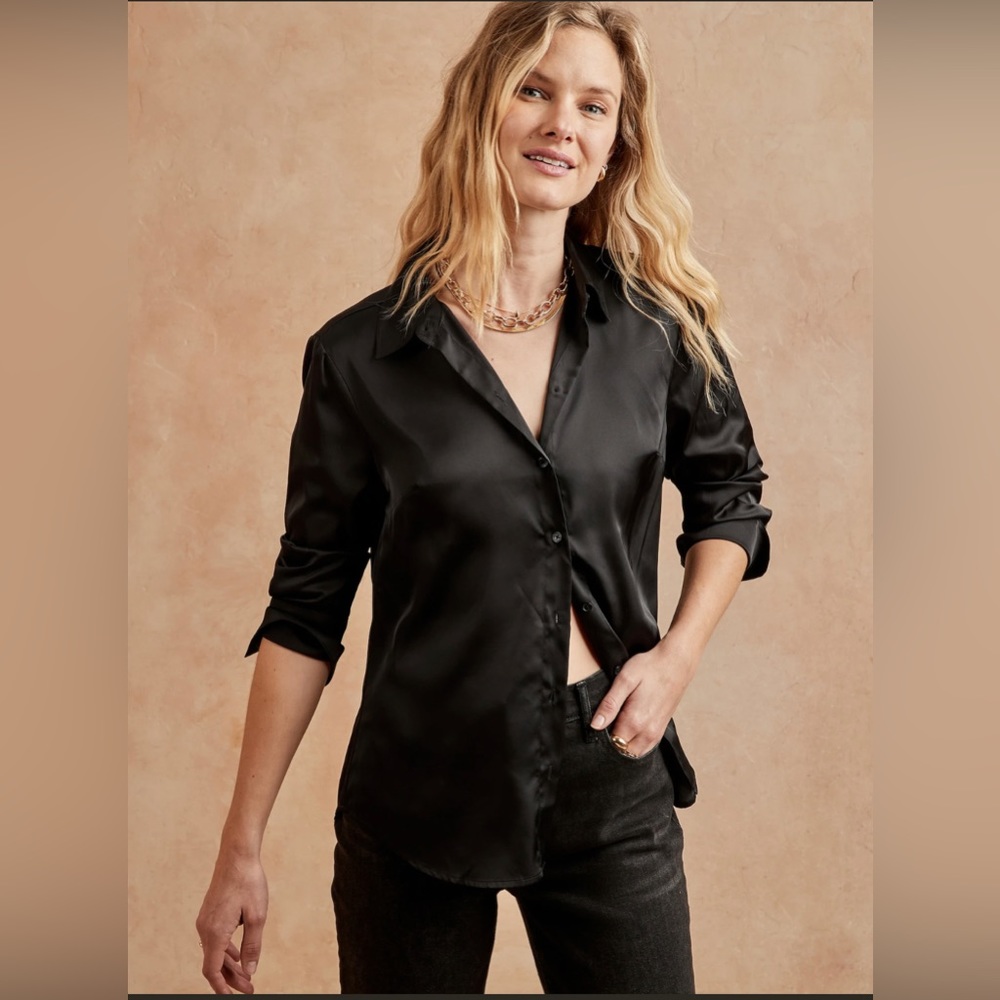 Banana Republic Black Satin Button-Down